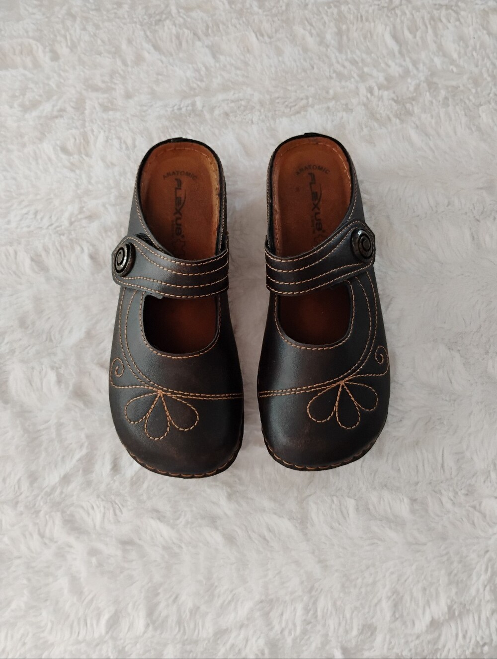 Flexus By Spring Step Brown Leather Slip On Mary Jane Mule